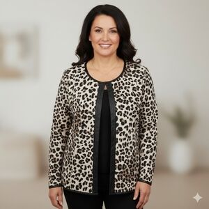 Chico's Women's Size 2 (Large/12) Long Sleeve Open Leopard Print Cardigan